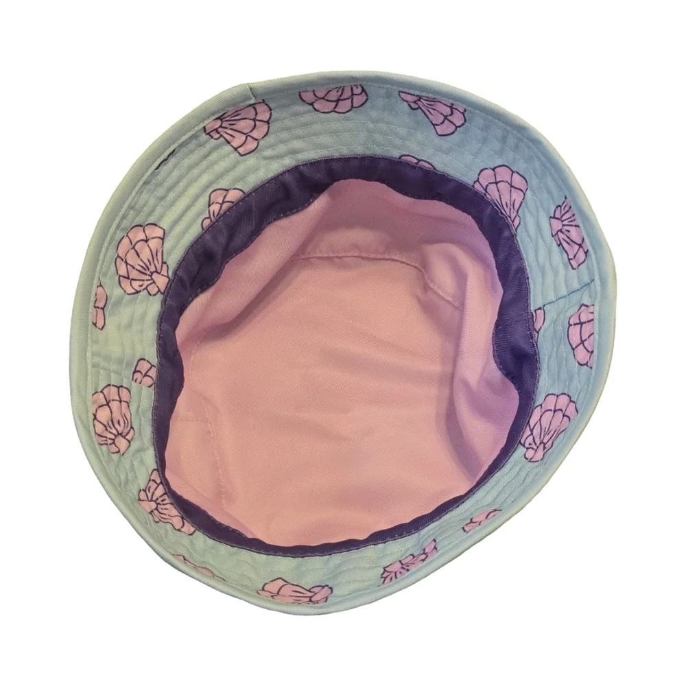 Disney Kids Bucket Hat in Light Blue with Purple Band and Pink Shells
